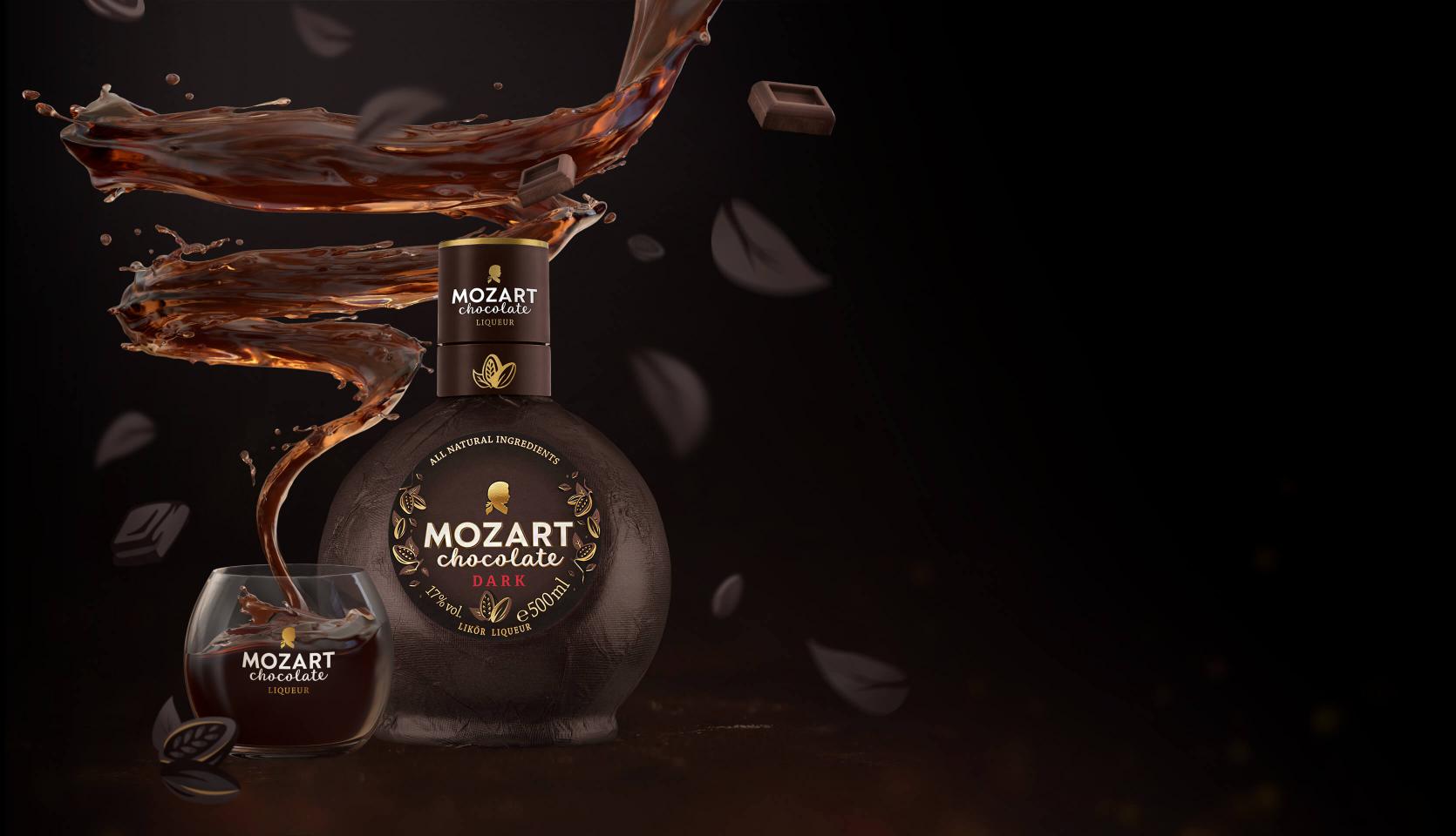 Mozart Chocolate Dark with chocolate swirl and Mozart glass