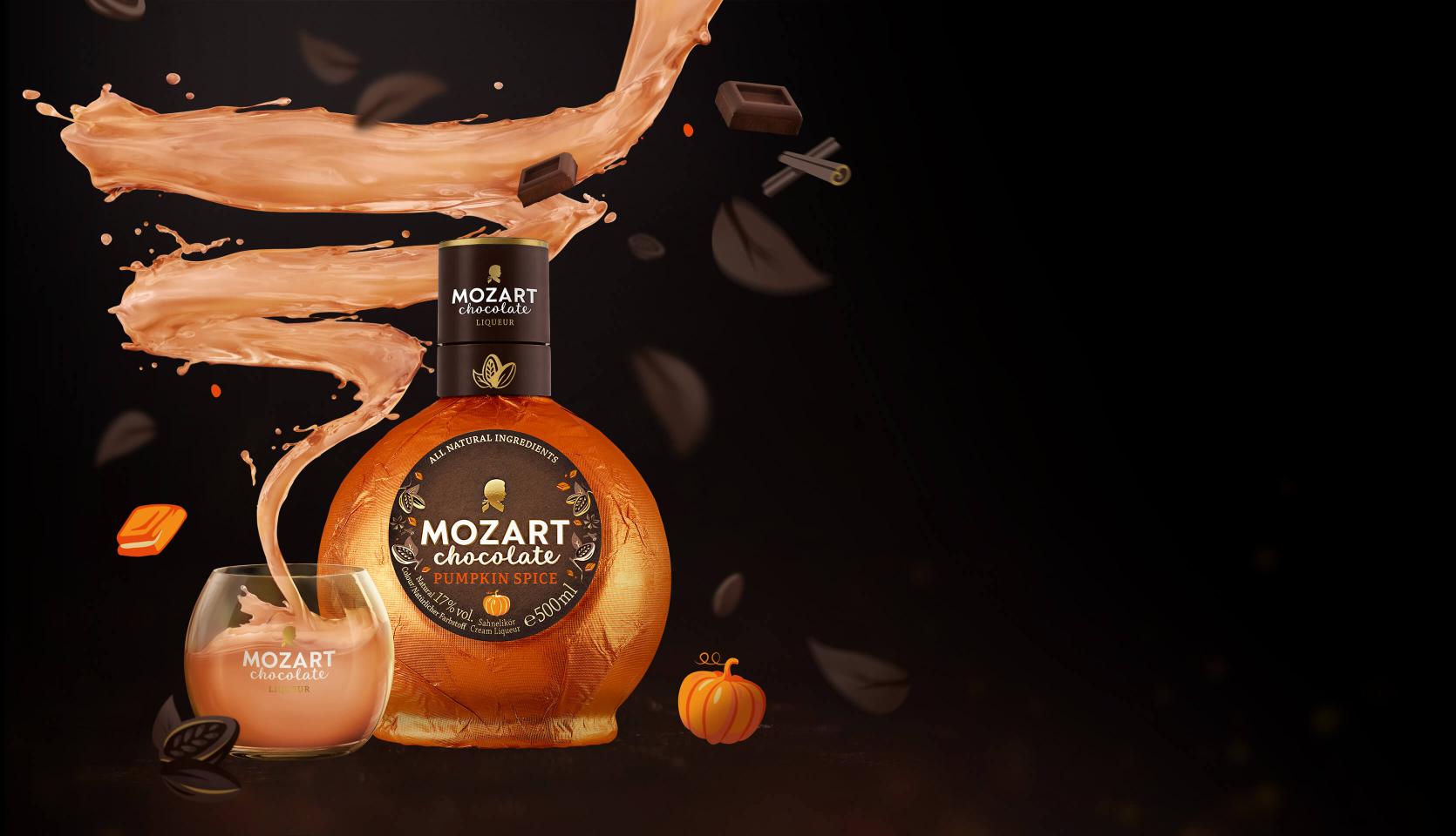 Mozart Chocolate Pumkin Spice with chocolate swirl and Mozart glass