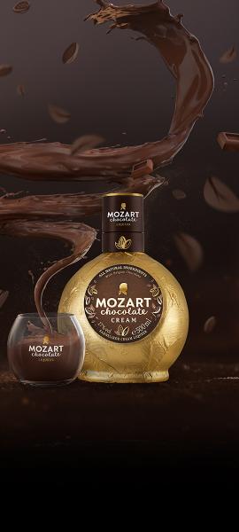 Mozart Chocolate Cream with chocolate swirl and Mozart glass