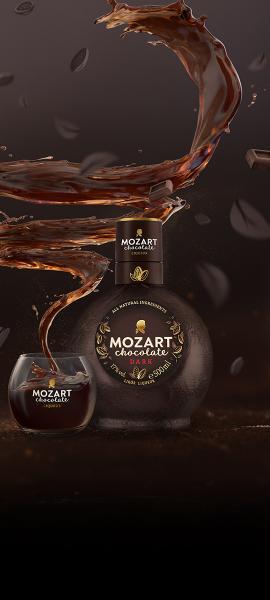 Mozart Chocolate Dark with chocolate swirl and Mozart glass